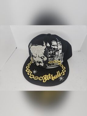 Pit Bull  Leader  Black  Size Medium Embroidery  Flat Bill Cap  Used Condition .